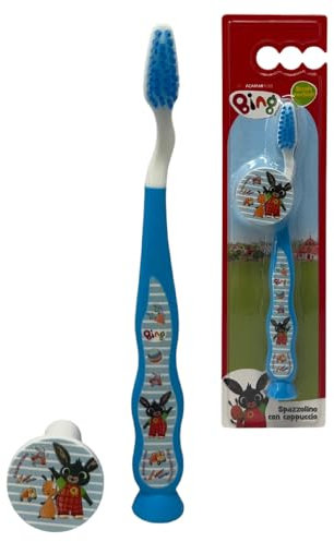 Spazzolino da denti Bing spazzolino manuale per bambini con cappuccio setole morbide manico antiscivolo (Azzurro)