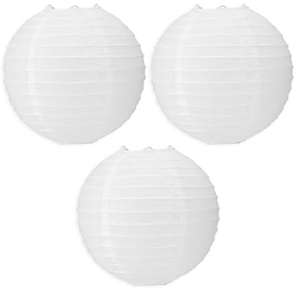 3er Set Laterne mit weißer Kugel aus Papier 20cm - Runde Lampions im klassischen Bambusstil für Hochzeiten, Partys und Garten Dekorationen, DIY-fähig und umweltfreundlich