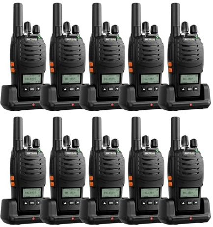 Retevis H777D Walkie-Talkies mit LCD-Bildschirm, PMR446 Funkgeräte 10er Set, Typ-C-Ladung, 1200 mAh, Einfaches Pairing, VOX, Notfallalarm, Tragbares 2-Wege-Radio für Lager, Hotels (10er-Pack, Schwarz)