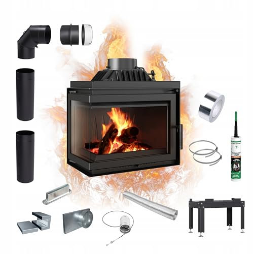 KRATKI Kamineinsatz Holzofen Gusseisen Simple Links 8kW BImSchV 2 Einbausatz EEK A