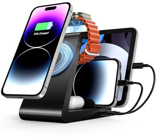 Bohconn 5 in 1 Mag-Safe Charging Station, 36W Fast Magnetic Wireless Charger Stand for i Phone 16/15/14/13/12 Series, iWatch Ultra 2/1/10-2, Air Pods Pro 2/1/4-2, iPad & Android - Black