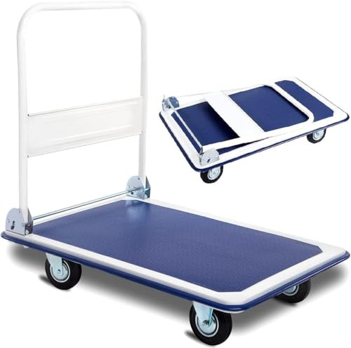Heavy Duty Folding Platform Trolley, 300 KG Large Capacity Hand Sack Truck With Handle & Wheels, Flatbed Dolley Cart For Home Office Shop Easy Transportation (Blue 300 KG Capacity)