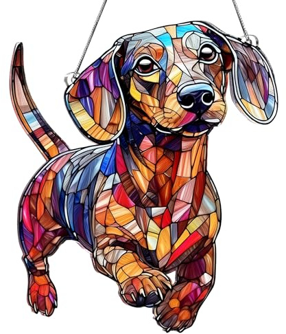 Dachshund Gifts for Women, Dachshund Christmas Ornaments for Tree Hanging | 5.9x5 Acrylic Vivid Color Dachshund Suncatcher Ornament with Story Card Faux Stained Glass, Ready-Gift Package Ornament
