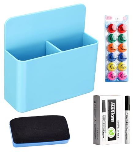 ZYHDFH 24 Stück Whiteboard Stifte und Schwamm Set 10 Whiteboard Stifte Abwischbar 1 Magnetischer Stifthalter, Komplett mit 12 Magnetkügelchen und1 Magnetischer-Schwamm Ideal für Schule, Büro