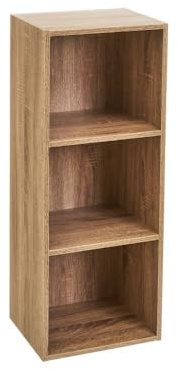 Estantería Cubo con 3 baldas de madera laminada color roble de 80x30x24 cm | Tablero laminado de 12 mm. Soporta 10 kg por balda. Requiere montaje. Medida interior de cada hueco: 27,5x24x25 cm