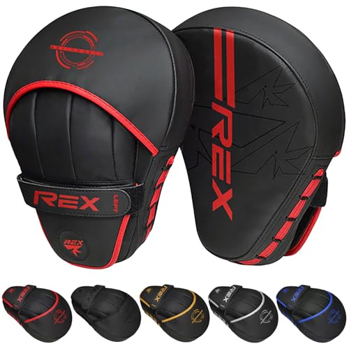 REX Punching Mitts for Men, Women, & Kids, PU Leather Focus Mitts for Martial Arts & Boxing Training, Curved Punch Mitts for Karate, Kickboxing, Krav MAGA, Muay Thai & Taekwondo (Blue)