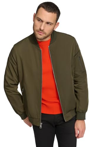 Calvin Klein Men's Lightweight Water Resistant Flight Bomber Jacket, Olive, Medium