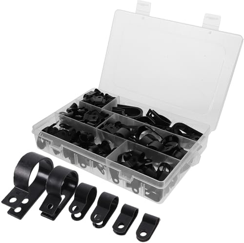 HEALEEP 200 Stück Nylon Kabelklemmen Schwarz 1/2 Zoll Kabelhalter mit Aufbewahrungsbox Langlebige Drahtklemmen für Kabelmanagement und Befestigung