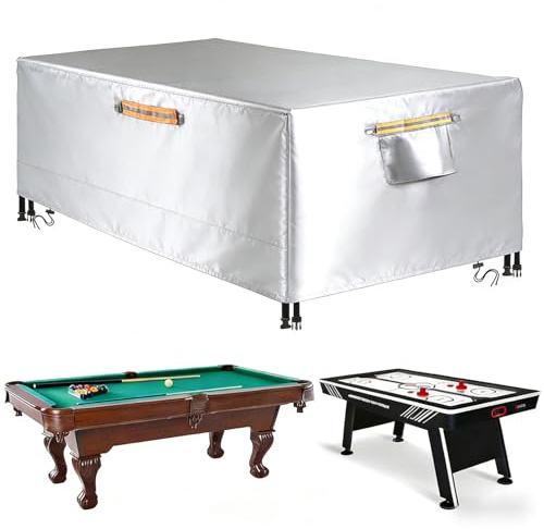 600D Oxford Waterproof Heavy Duty Billiard Pool Table Cover, Waterproof & Tearproof Covers for Pool Table 6/6.5/7/7.5/8/8.5/9FT Fitted,Silver,8FT