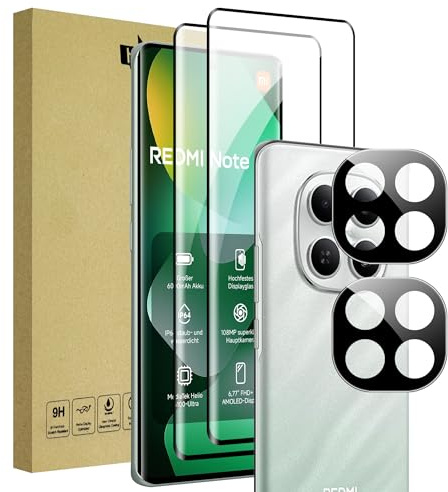 Heioloo [2 Pezzi Vetro Temperato per Redmi Note 15 4G, [2+2 Pezzi ] Pellicola Protettiva con Pellicola Fotocamera, Senza Bolle, 9H Durezza, Anti Graffi, Anti-Impronte