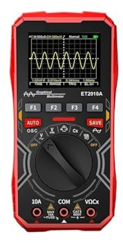 SHJDAIYS ET2010A Multimetro oscilloscopio Digitale Colore Portatile 1Mh 2,5 MSps Oscilloscopio Automatico AC/DC 600V Multimetro Grafico (ET2010A Red)