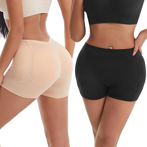 GMHLLES 2 PCS Butt Lifting Shapewear, Butt Lifting Knickers with Hip Pads, Bottom Lift Pants Hip Pads Shapewear for Women (Nude/Black)