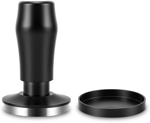 Coffee Tamper, Spring Loaded Tamper, Barista Espresso Tamper, Aluminum Handle and Stainless Steel Stand, Coffee Machine Accessories, Flat Base, Black (58.5mm) | Aluminum Handle and Stainless Steel Stand, Coffee Machine Accessories, Flat Base, Black (58.5mm)