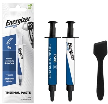 Energizer - Pâte Thermique Haute Performance Grise (4.0 W/m-°C) - Composé Dissipateur Chaleur Grande Capacité pour Processeur CPU, GPU PC & Console - Formule Sans Solvant - 8g
