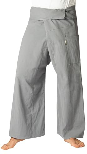 PANASIAM Pantalon de pêcheur thaï - Coton - Pantalon Portefeuille Unisexe | Pantalon thaï, aussi pour le yoga ou les arts martiaux, ajustement flexible en 2 longueurs, technique portefeuille, uni