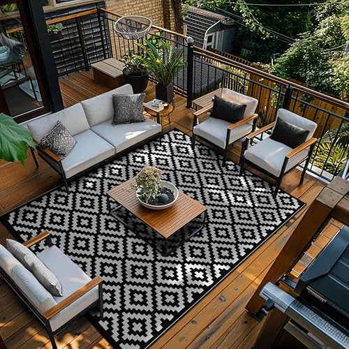 Green Decore Black/White GD Home 180 x 270 cm Indoor Outdoor/Light Weight/Reversible Eco Rug, 180_x_270_cm, 94