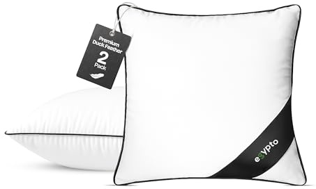 EGYPTO Pack of 2 White Duck Feather Cushion Inserts 50cm x 50cm – 100% Natural Cotton Down Proof Cover – Double Stitched Seams – Non Allergenic Feather cushions inner (Pack of Two, 20 x 20)