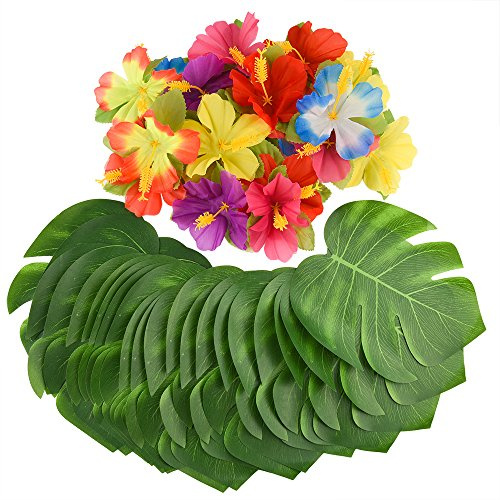 KUUQA 88 Pcs 20cm / 8 Feuilles de Palmier Tropicale Party Decor