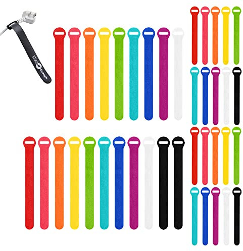 Wrap-It Storage Self-Gripping Storage Straps, Multi-Color, 40 Pack (20 5 Straps, 20 8 Straps) - Reusable Hook and Loop Cord Organizer Cable Ties for Cord Management
