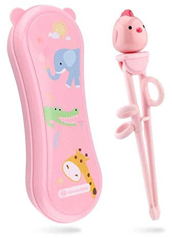 KOSTOO Chick Kids Training Chopsticks, Easy to Use Right Learning Chopsticks for Children Kids Beginners, Anti-Dislocation Buckle Design, Includes Portable Box (Pink)