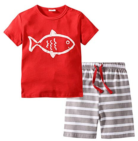 BIBNice Kids Boys Cotton Short Sleeve Outfit Sets Fish Toddler Summer Clothes Size 3