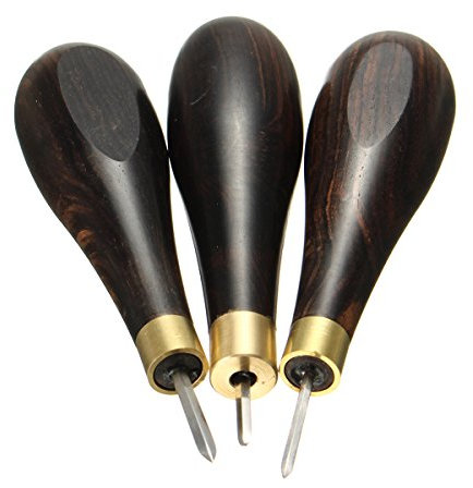 TuToy 3/4/5Mm Diamond Stitching Ebony Blackwood Handle Leather Craft Tool Sewing Awl Kit - 3Mm