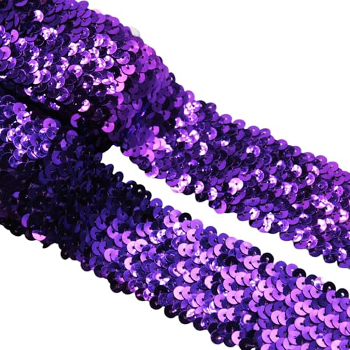 Yalulu 5 Meter 4,5 cm Breite Elastisches Glänzendes Paillettenband Glitzer Paillettenborte Bortenband Applikation für DIY Handwerk Bastelprojekte (Lila)