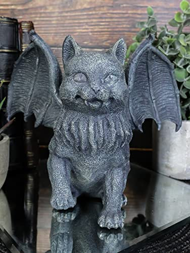 Ebros Gift Mittelalterliche Gothic Vampir Catgoyle Geflügelte Katze Wasserspeier mit Dracula Zähnen hebt Pfote Kerzenhalter Statue 18,4 cm L Kunststein Renaissance Makabre Dämonische Engel Katzen