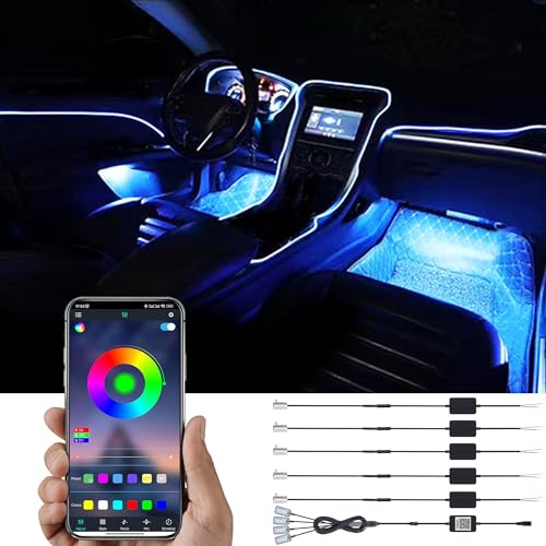TABEN Auto Innenraum Umgebungslicht 64 Farben APP Control Auto Dekoration Atmosphäre Licht Kit Wasserdicht Glasfaser Atmosphäre Neonstreifen Kaltlichter 1W DC 12V-24V 6m