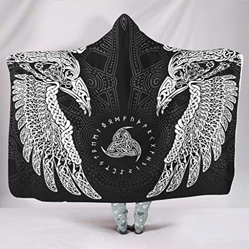 Wandlovers Super Weich Mit Kapuze Decken Keltisch Odins Raben Huginn und Muninn Wikinger Krähe Druck Warmer Winter Plüsch Sherpa Blanket 150x200cm