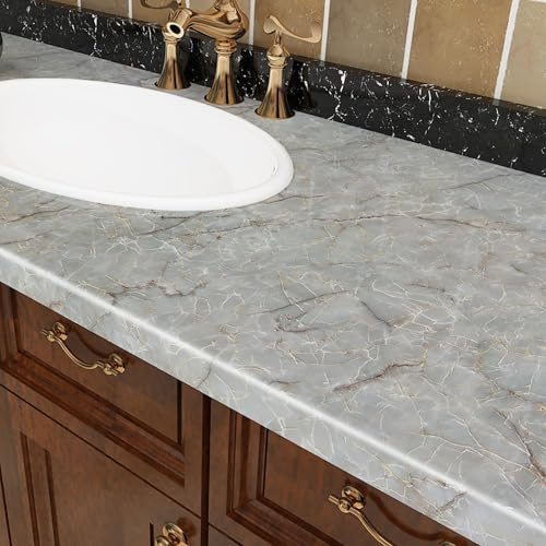 Livelynine 40CMX5M Fensterbank Folie Selbstklebend Marmor Folie für Möbel Klebefolie Tisch Folieren Schrank Kinderküche Arbeitsplatte Folie küche Küchenrückwand Deko Küchenarbeitsplatte Blau Tapeten