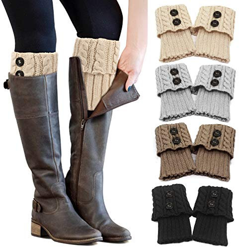 PHOGARY 4 Paare Stulpen Damen Winter Beinwärmer, Stricken Häkelarbeit Kurze Knopf Leg Warmers Mädchen Stiefel Boot Abdeckung für Winterwärmer