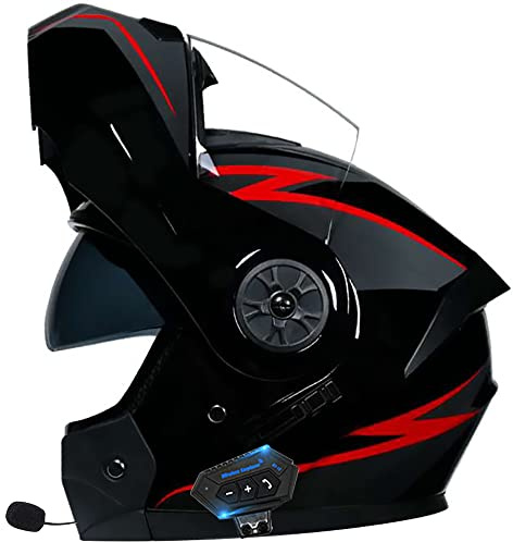 DYOYO Bluetooth Flip Up Front Motorbike Motorcycle Helmet with Double Visor Anti-fog ECE Approved Racing Crash Helmets for Adult 55~62CM