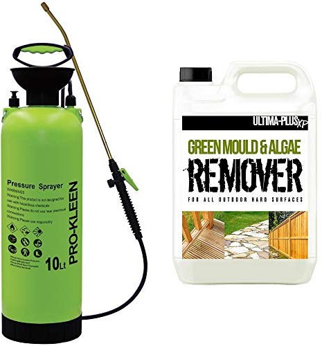 Pro-Kleen Garden Pressure Pump Sprayer Manual Action 10L with 5L Ultima-Plus XP Super Concentrate Patio Cleaner - Brass Lance - Spare Seal Kit - For Weed Killer, Pesticides, Insecticides
