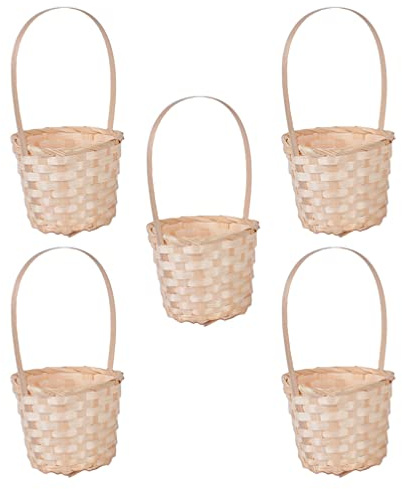 Happyyami 5 cesti in rattan con manico, in stile rustico, per matrimoni, feste, decorazione multiuso per fiori, piante, bouquet, 9 x 17 cm