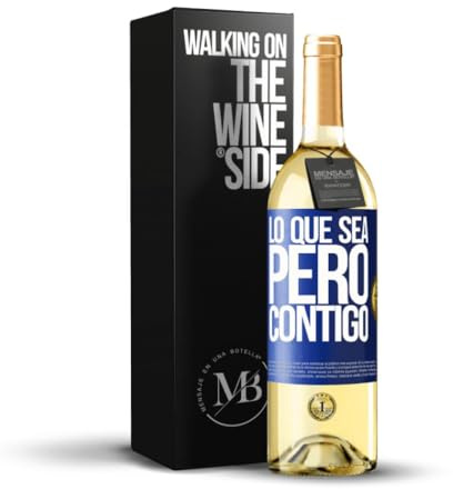 «Lo que sea pero contigo» Mensaje en una Botella. Vino Blanco Premium Verdejo Joven + Gift Box. Etiqueta Azul PERSONALIZABLE