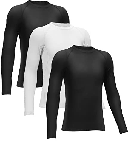 Rolimaka 3 Pack Boys' Girls' Compression Shirts Youth Long Sleeve Undershirt Sports Moisture Wicking Baselayer 2Black 1White M
