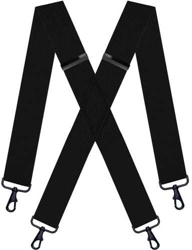 KRICJYH Black Suspenders for Men Heavy Duty Clips Adjustable X-Back Work Braces Hook Mens Suspenders