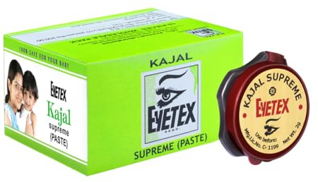 Eyetex Kajal Supreme Paste, Black Baby-Safe, All Natural Kajal, delicato sulla pelle, effetto rinfrescante sugli occhi, popolare da oltre 80 anni, confezione da 3