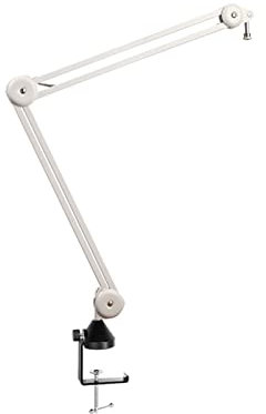 PBZLL White Microphone Stand 50X50CM, Adjustable Desktop Suspension Boom Scissor Mic Stand,Table Mounting Clamp, for Live Broadcasting,Professional Streaming,Voice-Over Sound Studio,Recording