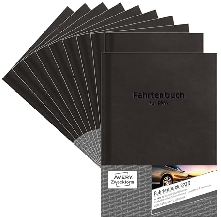 AVERY Zweckform 223D-10 Loggbok (för personbilar, hårt omslag, erkänd av finansmyndigheten, A5, 96 sidor för totalt 517 resor, mer utrymme per post, för DE/AT) 10-pack