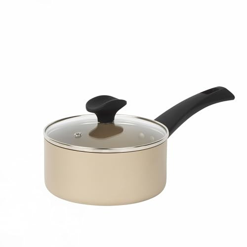 Salter BW11107EU7 Saucepan with Lid – Non-Stick Induction Suitable Cooking Pot, Aluminium Soup/Sauce Milk Pan, Easy Clean, Soft/Cool Touch Handle, 10 Year Guarantee, Olympus Collection, 16 cm, Gold