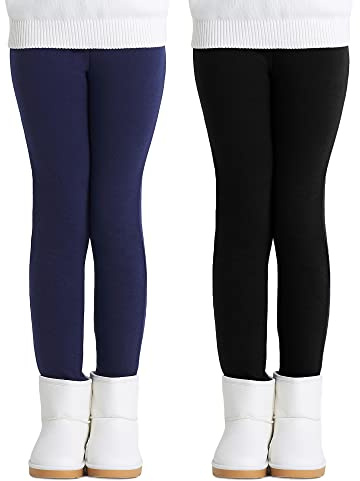 Adorel Girls Fleece Lined Leggings Thermal Trousers Cotton Pack of 2 Black, Navy Blue 11-12 Years (Manufacturer Size: 170)