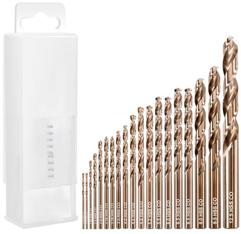 19-teiliges Schlagbohrer-Set für Metall, Kobalt-Bohrer, Hochgeschwindigkeits-Oxid, Spiralbohrer-Set, für Härte, legierter Stahl, Holz, Aluminium, Gusseisen, 1/16-1/2 Zoll