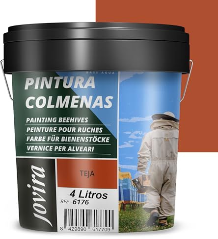JOVIRA PINTURAS Pintura Colmenas al Agua, acabado Mate. Especial para Apicultura. Protege el interior y exterior de la colmena. (4 Litros, Teja) A-54B