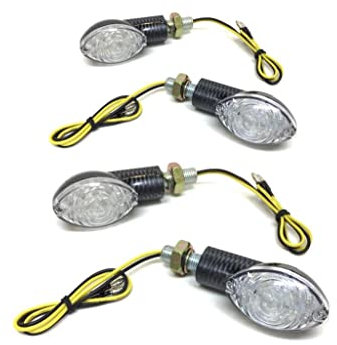 LED Mini Blinker Set Carbon Oval 12V E-geprüft passend für Motorrad, Roller, Moped – 4 Stück, Klein, M8x1,25 Gewinde, Orange, Modernes Design