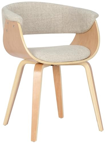CLP Esszimmerstuhl 150 kg belastbar Holzgestell Bruce, Küchenstuhl gepolstert mit Armlehnen und Bodenschonern, Sitzhöhe 47 cm Farbe Creme Gestell Farbe Natur