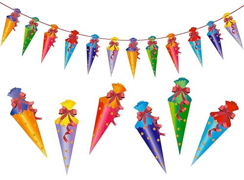 INGJIA 2M Zuckertüten Girlande Hänge Deko zu Einschulung, Zuckertüten Banner für Schuleinführung Schulanfang Dekoration Schule Jungs Mädchen bunt (2 Set)