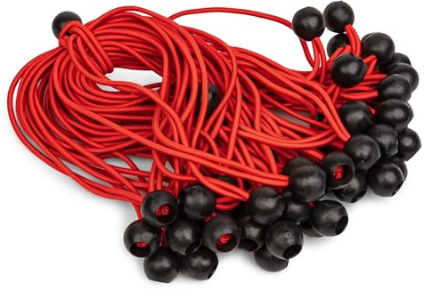WDB – Spanngummi mit Kugel, 25 Stück – Planenspanner 20 cm | Gummispanner Rot - Gummischlaufen