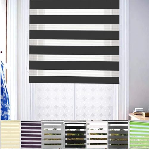 Doppelrollo klemmfix Verdunkelungsrollo, 110 x 280 cm Sonnen-, Sicht-Schutz usw. Fensterrollo für Fenster & Türen mit Bohren Klemmfix für Fenster & Tür, Schwarz